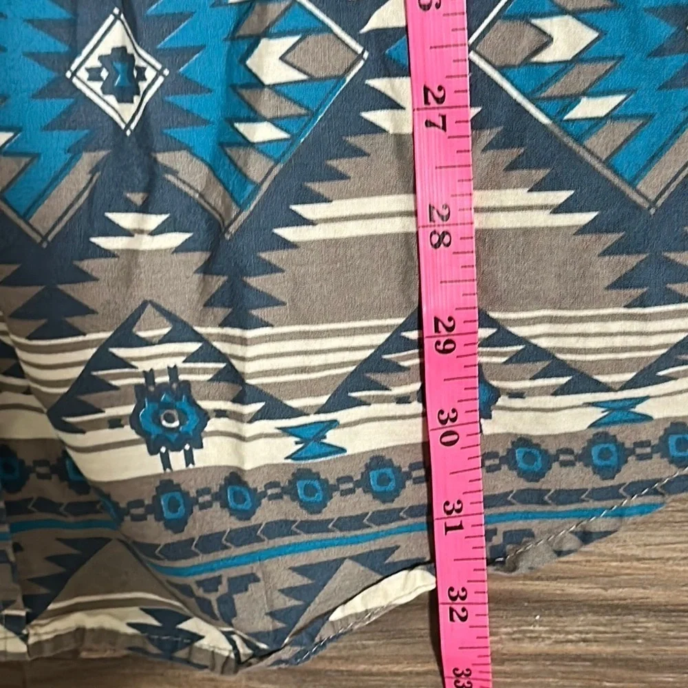 Roper Pearl Snap Short Sleeve Western Shirt Mens XL Blue Brown Aztec Print